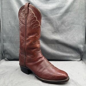 Vintage Tony Lama Cowboy Boots Men’s Size 8.5 Brown Leather Western Embroidered